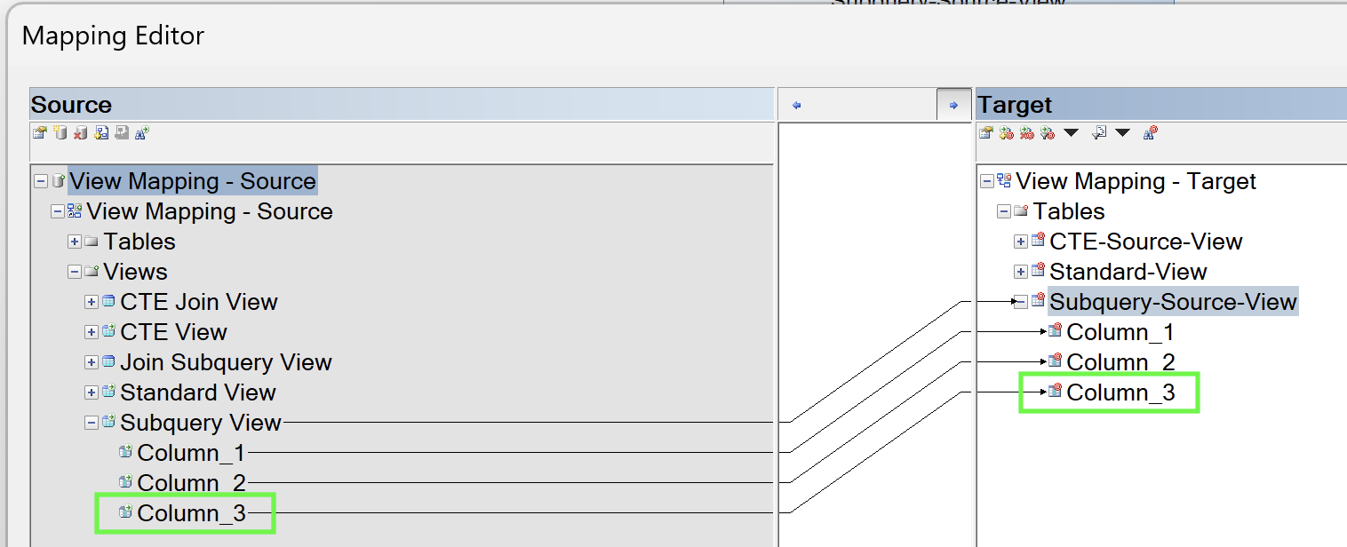 Mapping Subquery View Non Missing Data Item Mapping